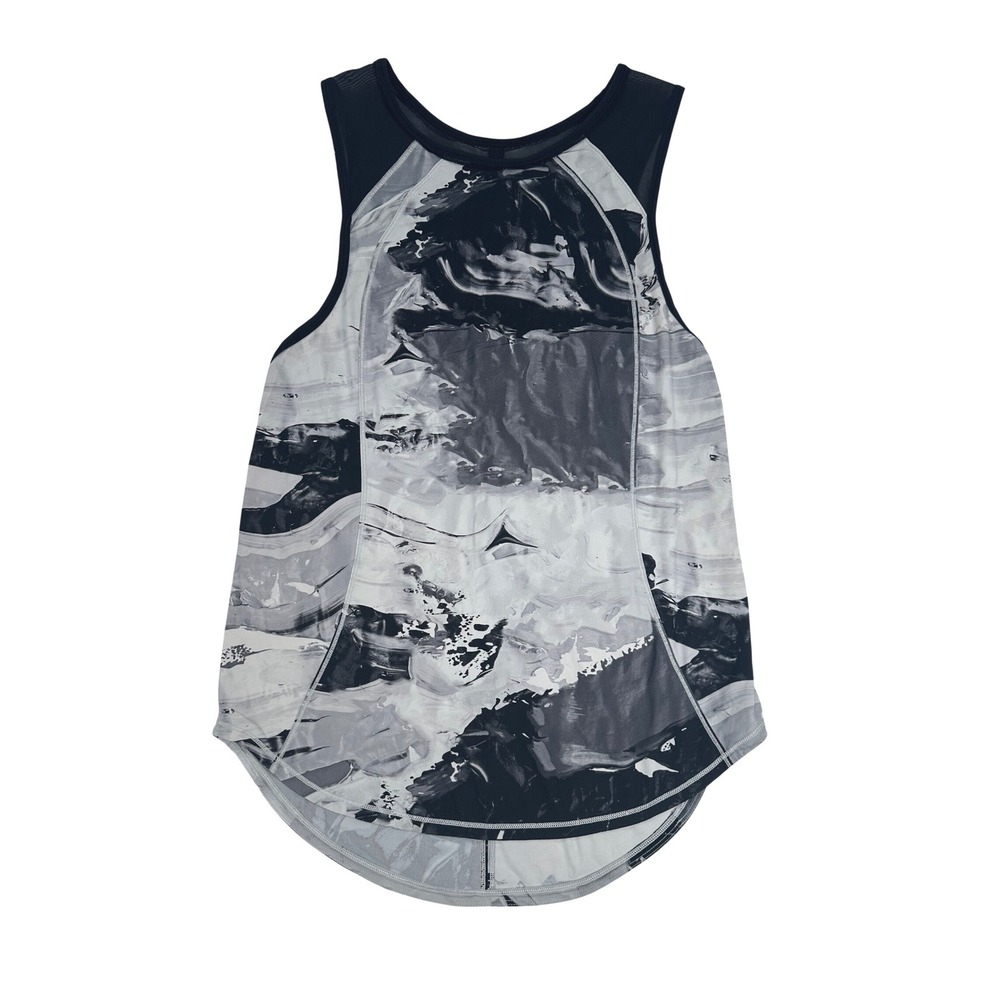Lululemon‎ Sculpt Tank Top Womens Black White Marble Abstract Mesh Back size 4